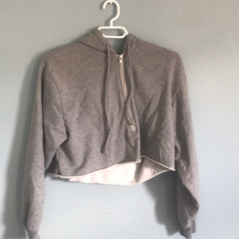 grey crop top hoodie